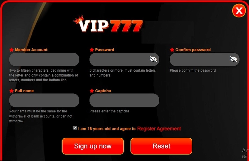 Steps to Register to Become a VIP777 Member