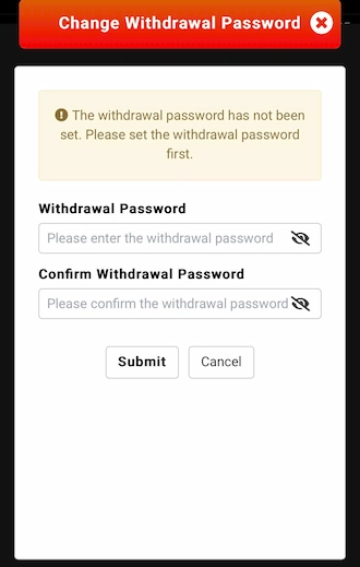 Step 2: Enter your withdrawal password and re-enter it a second time to confirm.